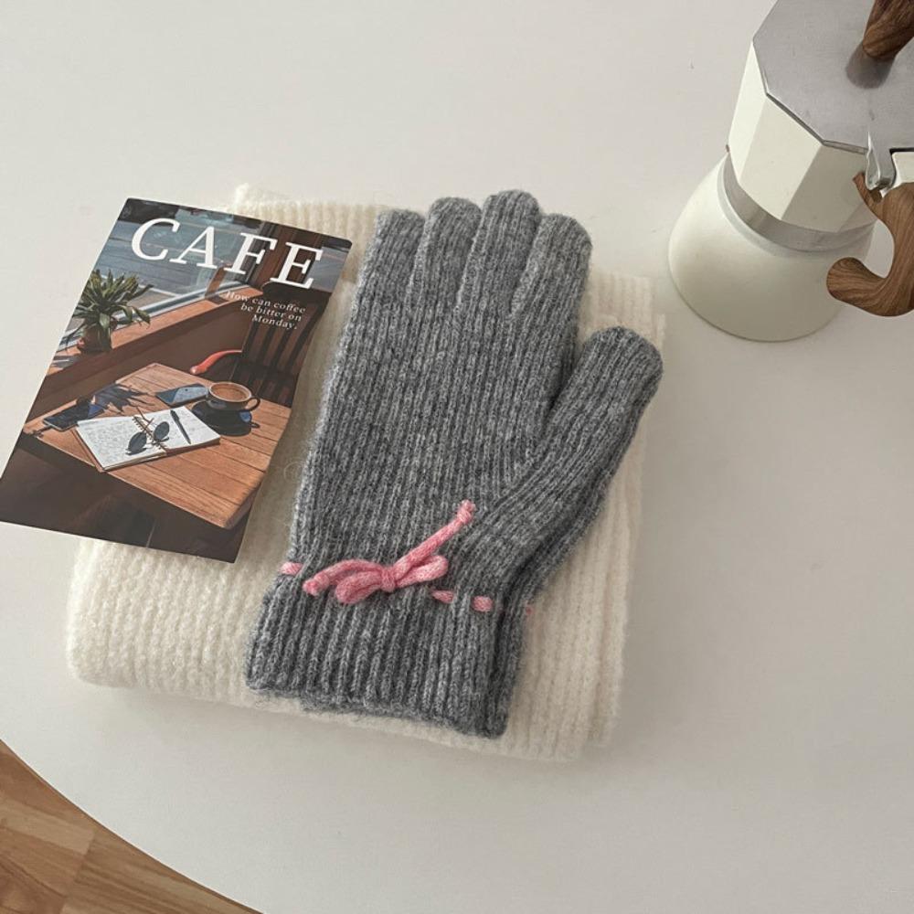 Warm Bow Drawstring Hat Korean Style Winter Gloves Cartoon Wool Bowknot Scarf  Ski