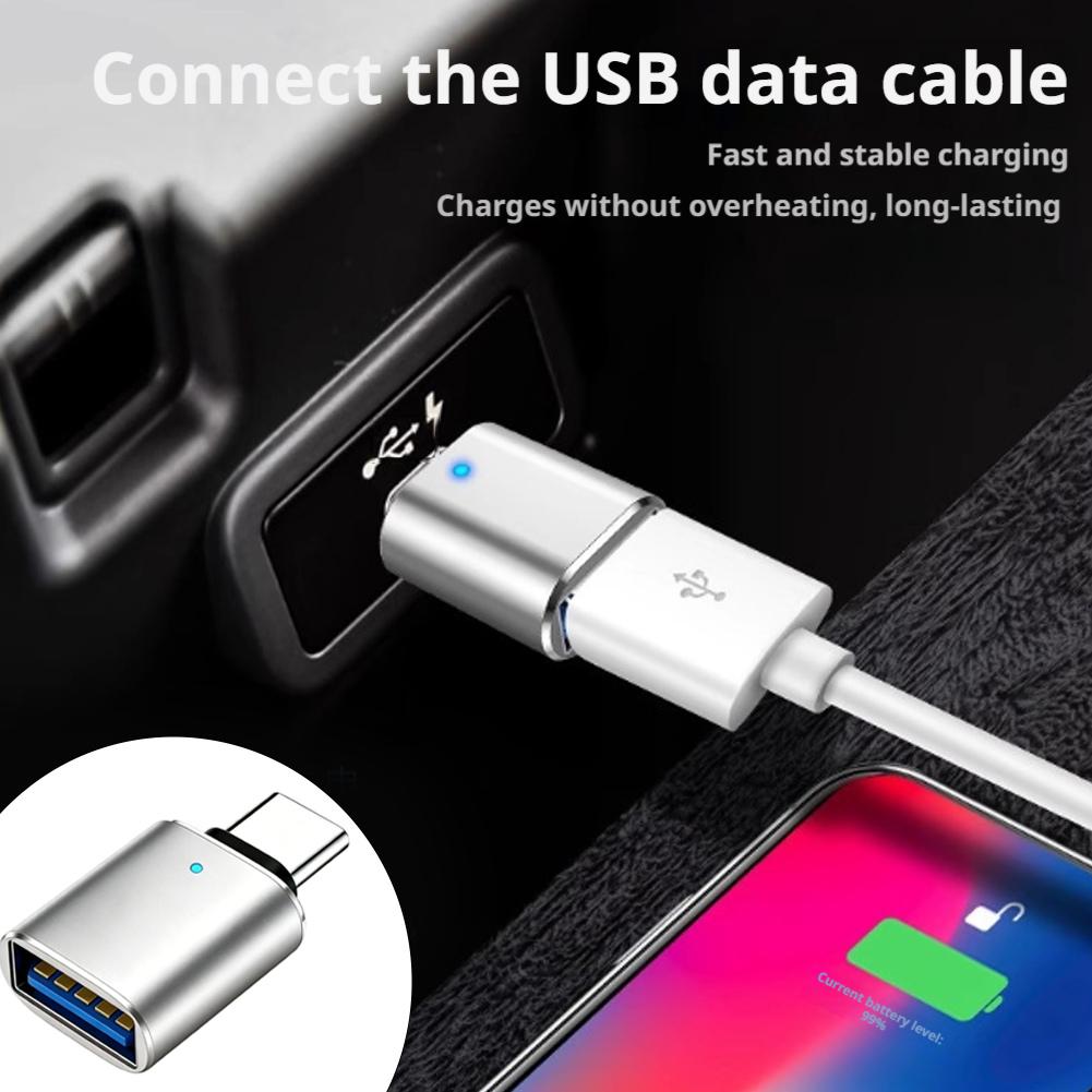 USB-C to USB 3.0 OTG Adapter with LED Light,Type-C Male to USB Female Converter for Car Audio, Flash Drive, Phone, Tablet
