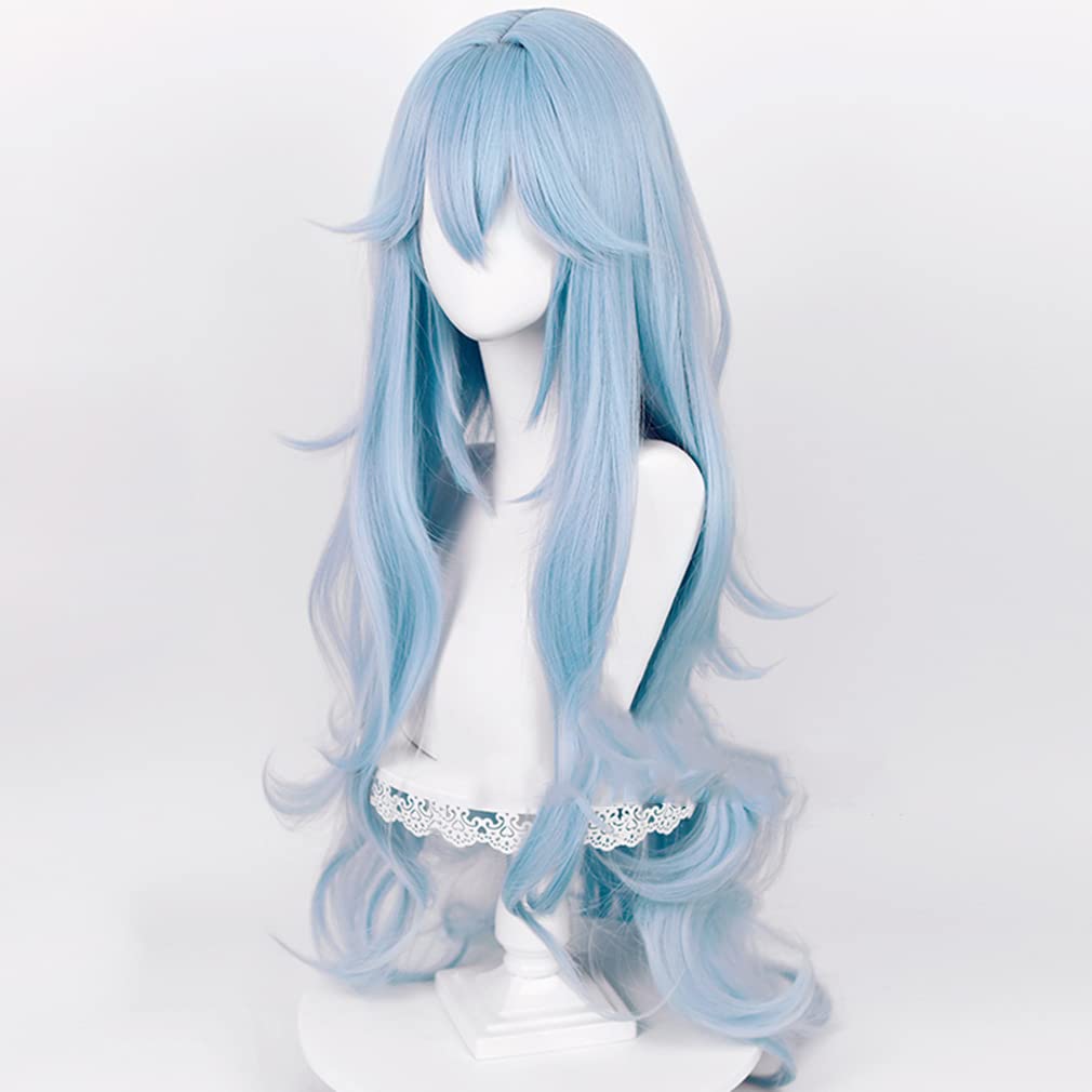 LAOBAO Ayanami Rei Cosplay Wig, Light Blue, Long Curly, Heat-Resistant, Disguise Wig, Costume Accessory, Perfect for Parties, Halloween, Festivals, an