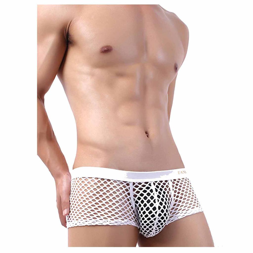 Men's Low-rise Nightwear Sexy Underwear Man Transparent Mesh Boxers Briefs Short