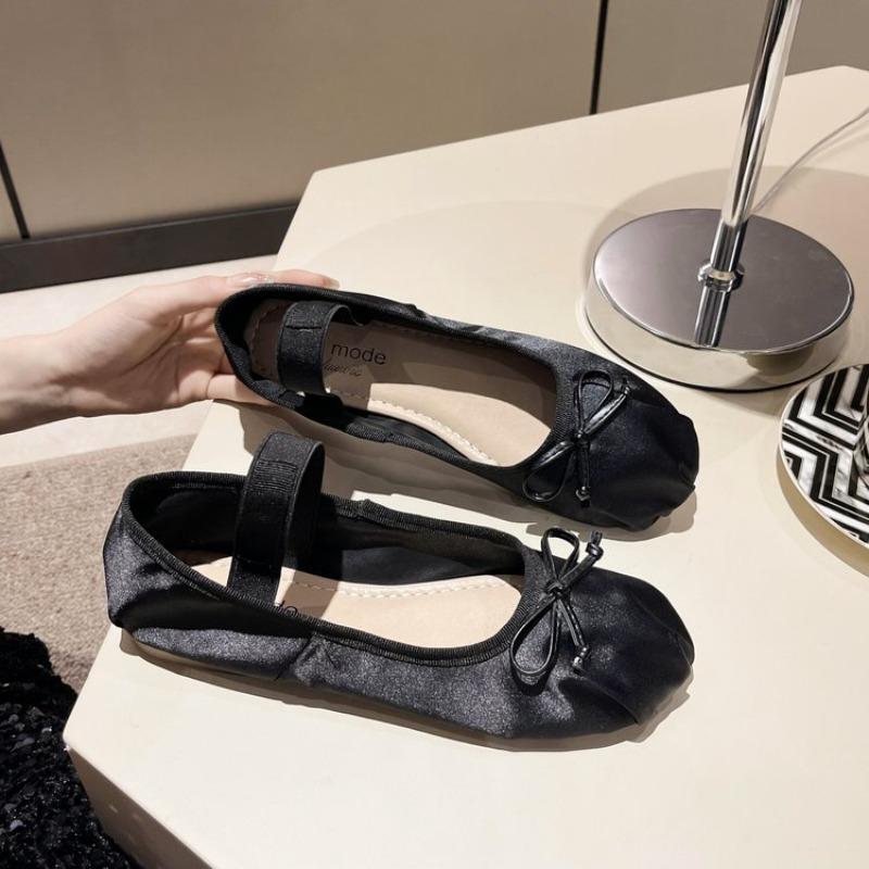 

2025 Spring New Bow Ballet Flat Shoes Female Temperament Mary Jane Ballerina Shallow Mouth Single Shoes Luxury Shoes 35 чёрный