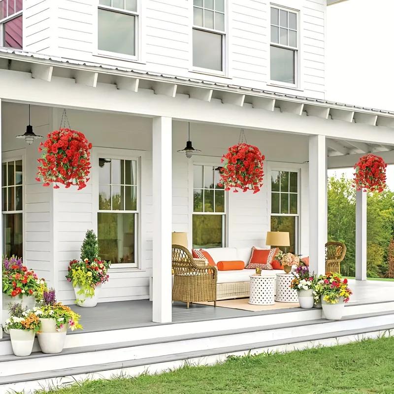 2pcs UV-Resistant Artificial Morning Glory & Eucalyptus Hanging Decor - Perfect for Home, Garden, Weddings | Versatile Outdoor