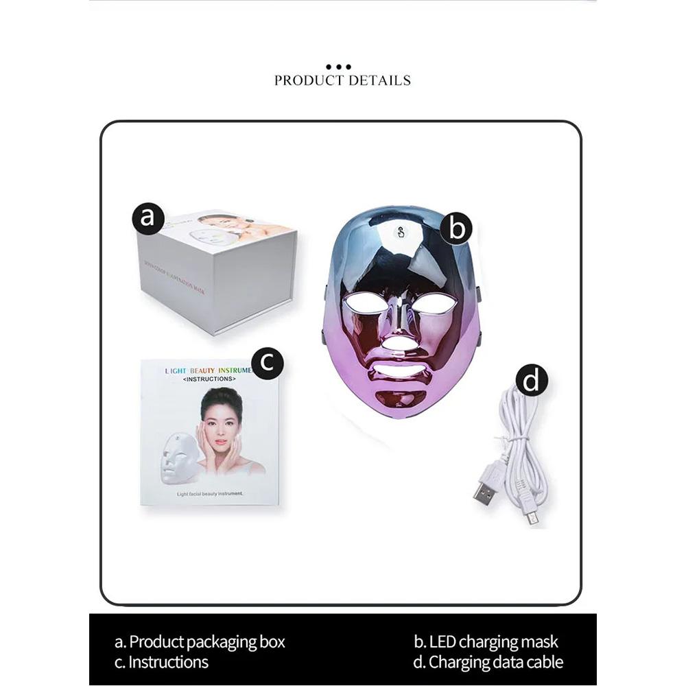 

7-цветная светодиодная маска для лица, USB-перезаряжаемая, портативное устройство для ухода за кожей и красоты 1PCS