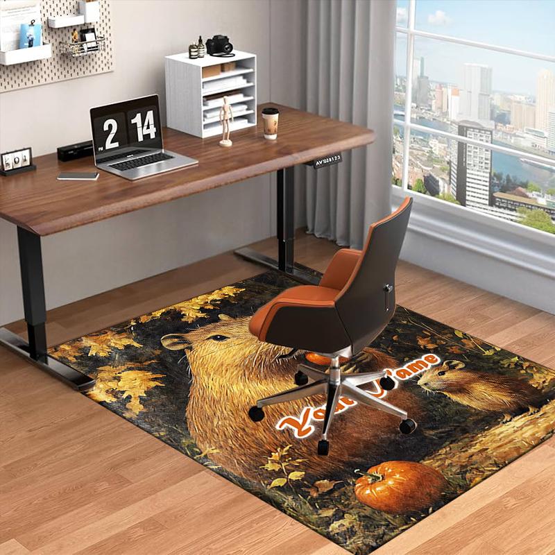 1PC Custom Name Autumnal Capybara Pumpkins Theme Floor Mat Ideal for Living Room, Game Rooms, Office, Bedroom Floor Mat Playful Design