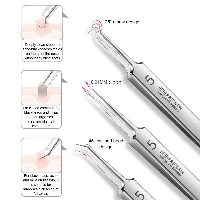 1/11Pcs Acne Pimples Blackhead Remover Blackhead Extractor Clip Ultra-fine Tweezers Acne Needle Facial Cleaner Skin FCZ01
