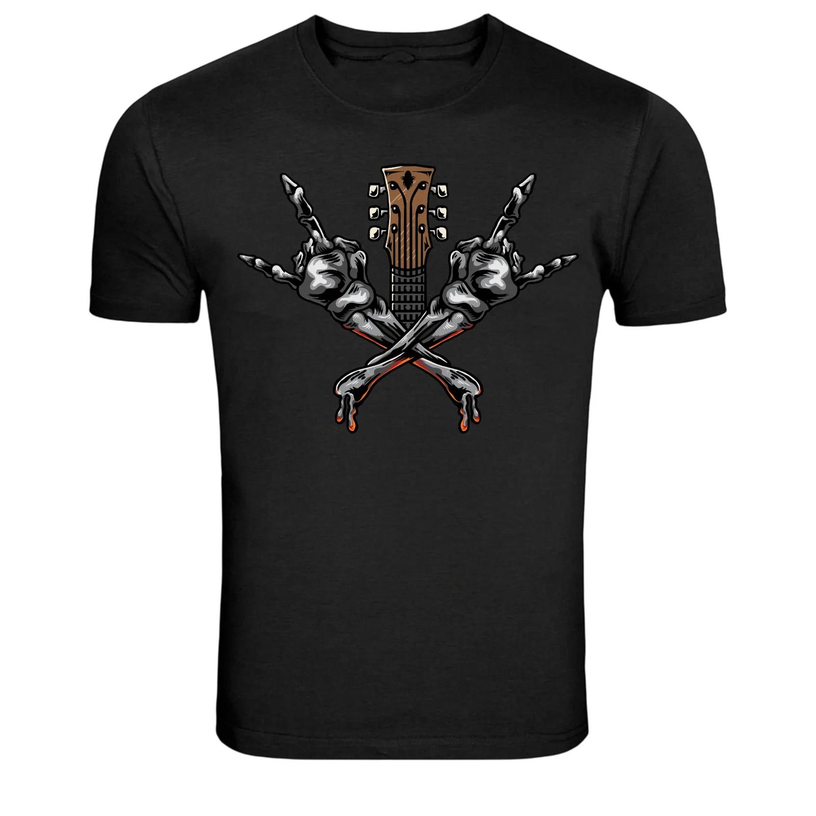 Rock Hand Skeleton Guitar Skull Music Graphic T-Shirt L