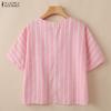 ZANZEA Women Casual Round Neck Loose Half Sleeve Stripe Blouse