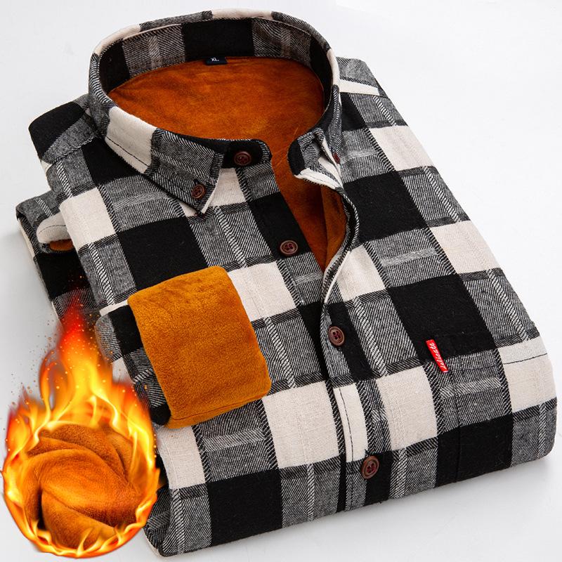 Men's Fashion Men's Plaid Warm Shirt Winter Korean Style Slim Plus Fleece Handsome Men's Shirt Jacket