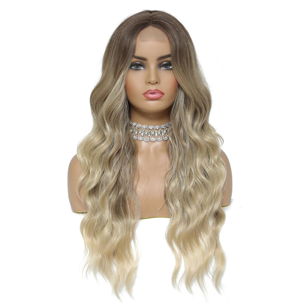 Xuchang European American Wig Women's Front Lace Small Cross Dyeing Long Curled Hair Chemical Fiber Headset Foreign Trade Wigs