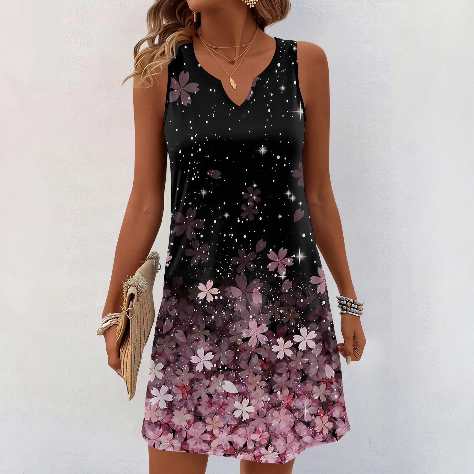 

Женские летние платья с V-образным вырезом и принтом без рукавов Сарафан Повседневное платье XL