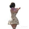 High quality sexy premium printing slim fit and thin sweet bow suspender skirt cat waist hip skirt