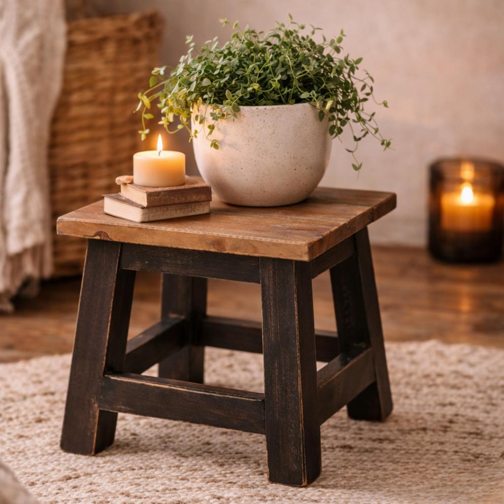 Wooden Chair Brown and Black Rustic Style Stool