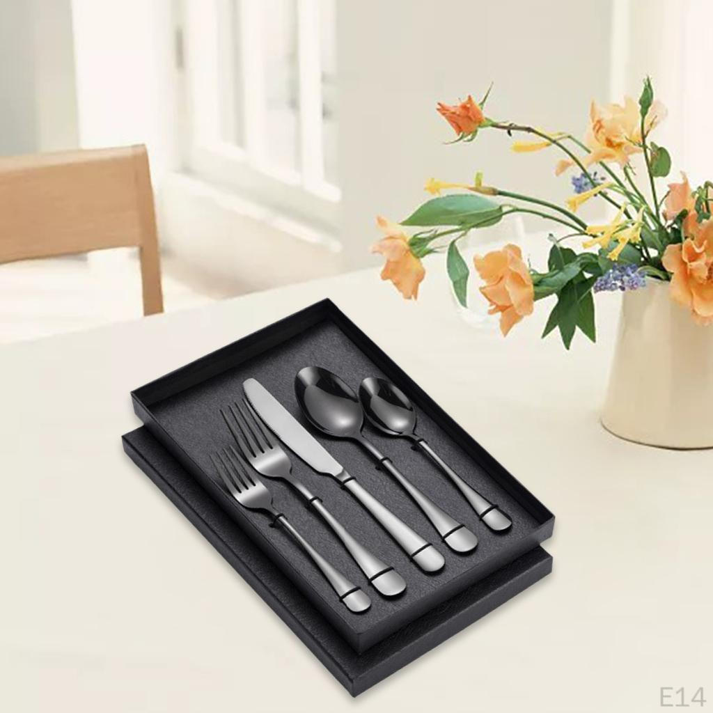 5Pcs Portable Stainless Steel Flatware Reusable Tableware Lightweight Backpacking Cutlery Dinnerware