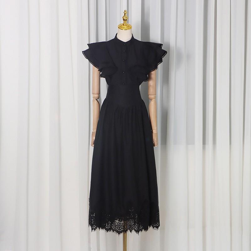 

Retro Vacation Style Shirt High-rise Skirt Lace Stitching Two-piece Women s Suit XL чорний