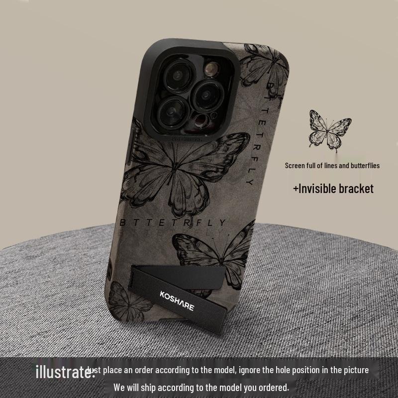 Retro Butterfly Leather Texture iPhone 15 Pro Max Suede Case with Women's Chain