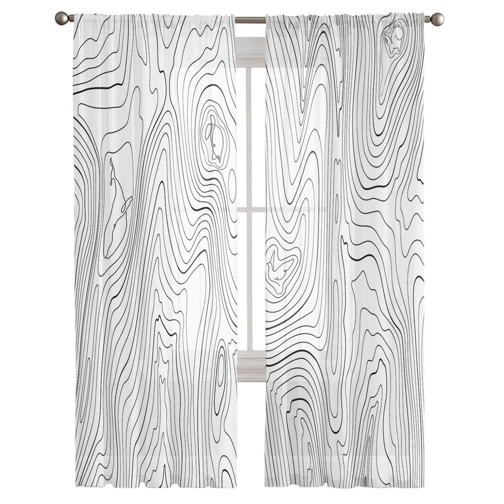 Simple Lines And Abstract Mountains Tulle Curtains For Living Room Bedroom Voile Sheer Curtain Window Home Decor Drapes