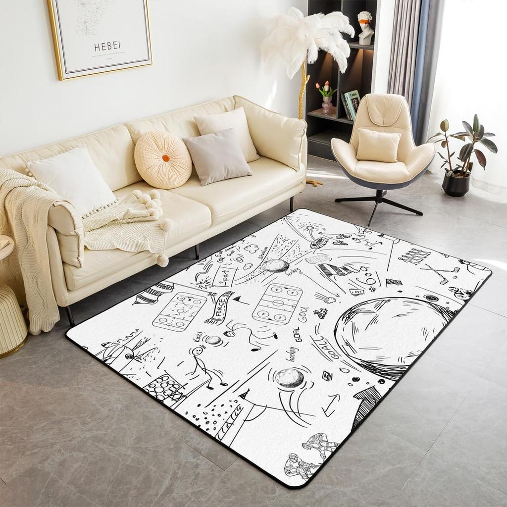 Erosebridal Baseball Area Rug 3x5, Ball Sports Rectangular Carpet for Living Room Bedroom, Vintage Laces Games Printed Kids Girls Washable I