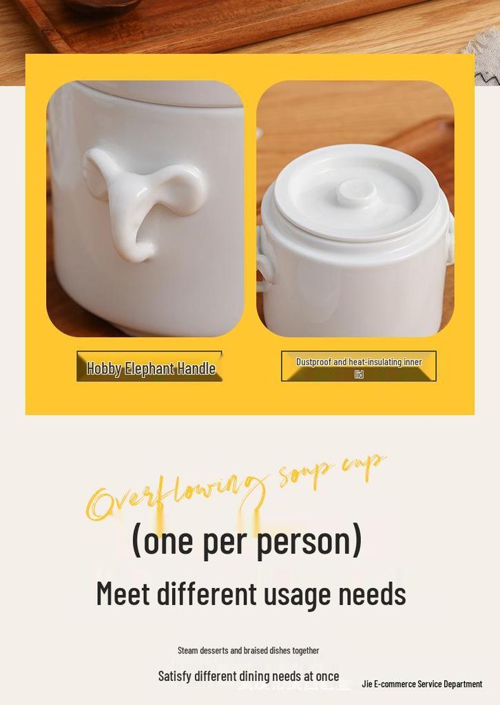 Ceramic Double Lid Stew & Soup Pot with Double Ears for Steaming & Stewed Eggs