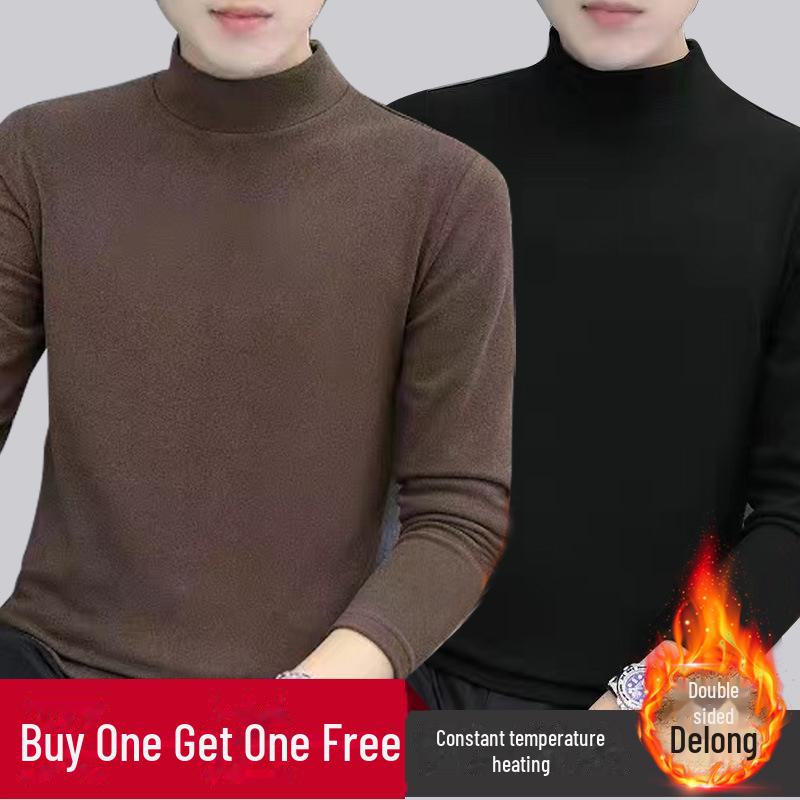 Hong Kong Style Men's Winter Long-Sleeve T-Shirt with Trendy Half-High Collar