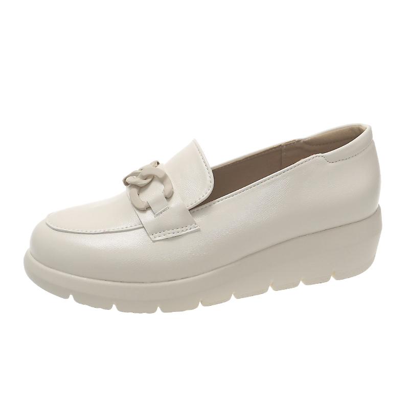 Plus Size Single Shoes Women's Autumn New Round Toe Deep Mouth Metal Chain Platform Casual Landslide Heel Loafers