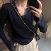 Matakawa Lace Ruffles Woman Sweaters V Neck Autumn Winter Flare Sleeve Solid Pullovers Korean Fashion Elegant Pull Femme
