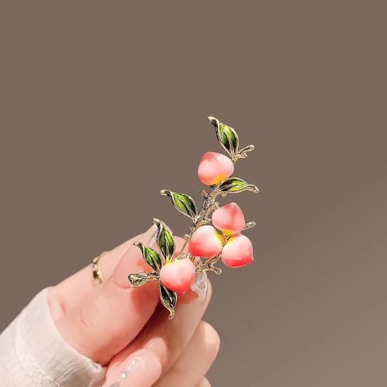 Women Brooch Enamel Pink Peach Green Leaf Shape Lapel Pin Suits Coats Bags Scarves Badge Versatile Accessory