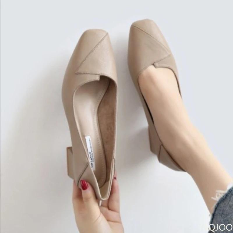 Fashion Women's Thick Heel Shoes Trendy Versatile High Heels Sexy Squaretoe Comfortable Pumps Fashion Elegant Ladies Shoes Zapatos Mujer