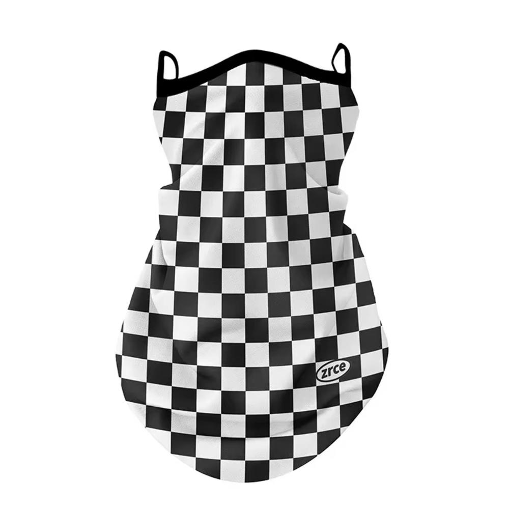 Breathable Cycling Face Mask - Checkerboard Pattern Ear-Hanging Head Scarf Neck Gaiter, Unisex Bicycle/Motorcycle Head Cover for