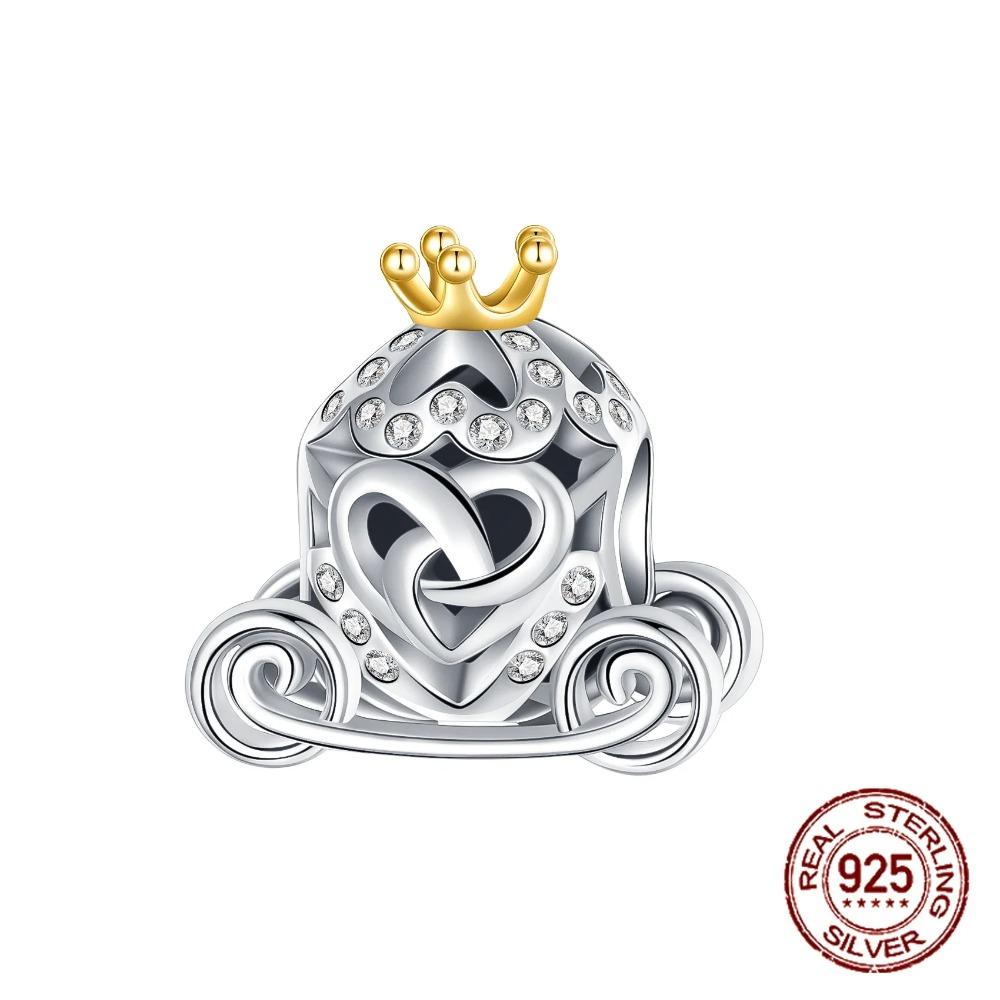 925 Silver Golden Charm Crown Family Tree Safety Chain Hollow Beads for Women DIY Bracelets Jewelry