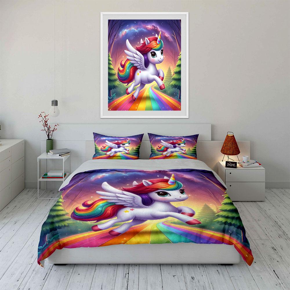 Regenbogenflügel Einhorn Bettwäsche Bettwäsche Bettbezug Set Bettbezug Kissenbezüge (1 * Bettbezug 2 * Kissenbezüge, ohne Bettdecke)
