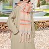 Winter Scarf Cashmere Feel Plush Scarf with Tassel Decoration Thickened Warm Plaid Pattern Winter Long Scarf