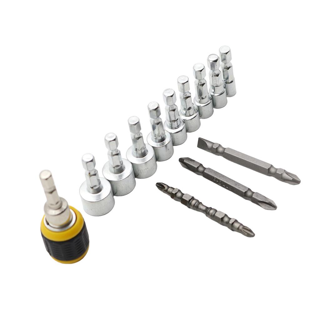 13pcs Socket Wrench Set Hex Shank 5mm To 13mm For Manual/electric Screwdrivers Carbon Steel Drills Power Tools Spare Parts