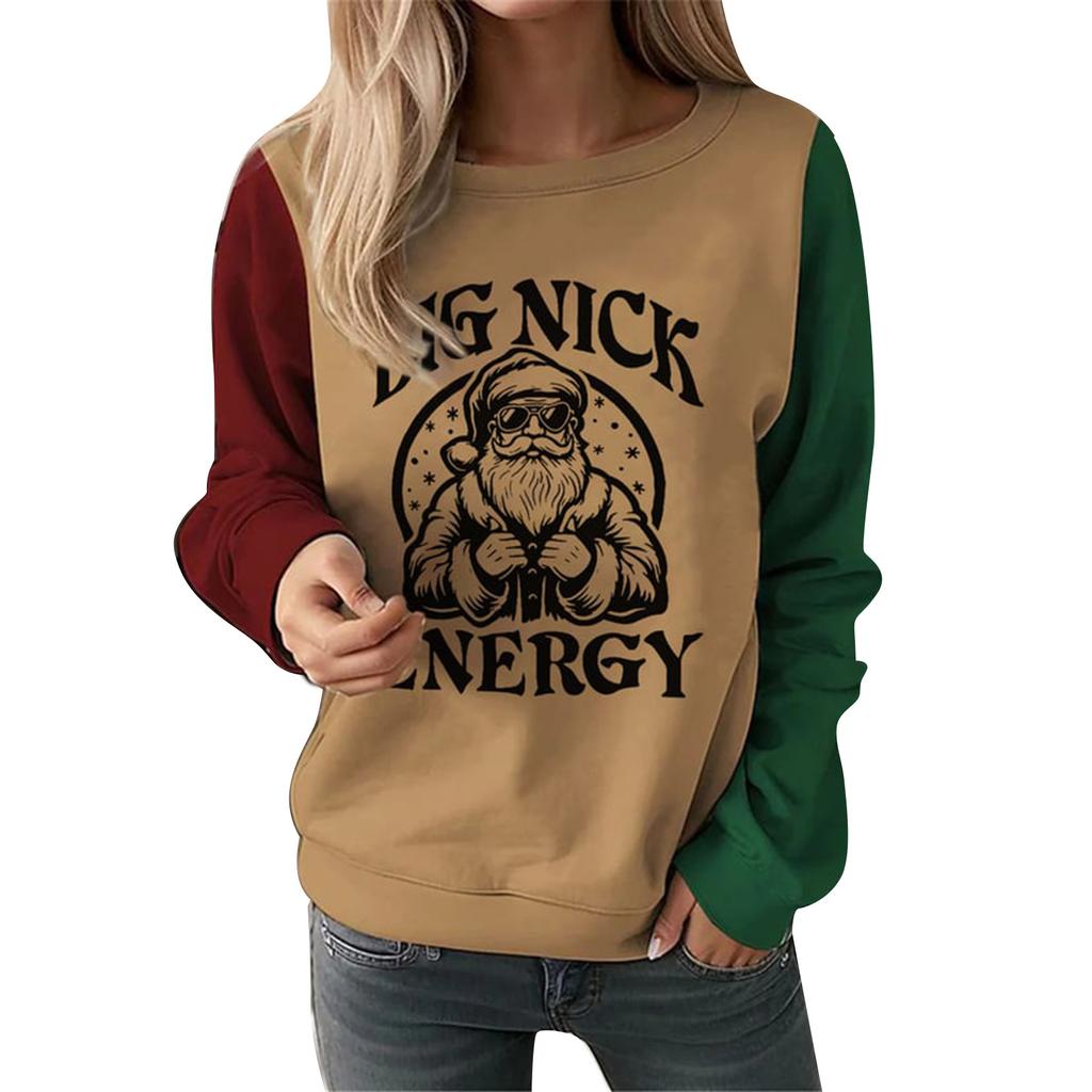 Women Christmas Printed Sweatshirts Fashion Long Sleeved T-shirt Round Neck Hoody Women's Hoodies Female Tops