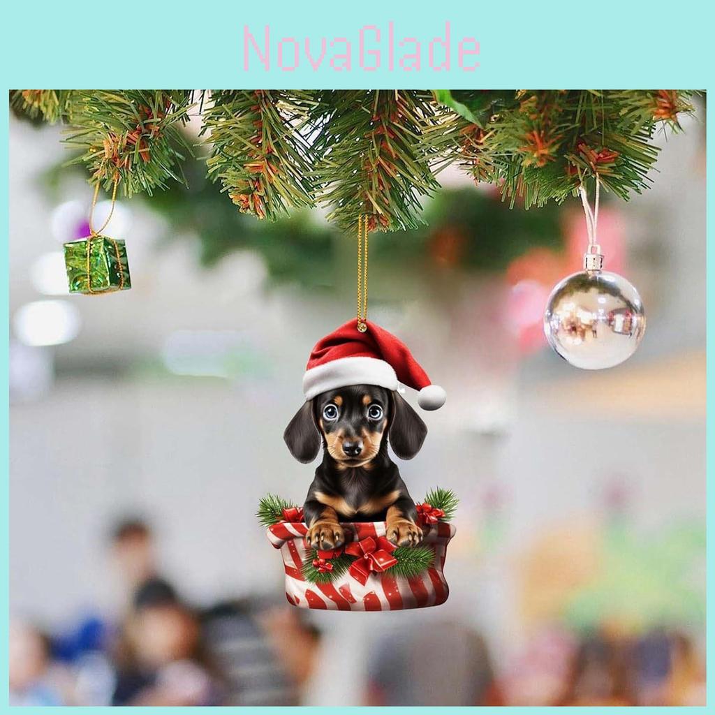 Creative Cute Christmas Dog Car Interior Ornament Acrylic Christmas Tree Decoration Gift