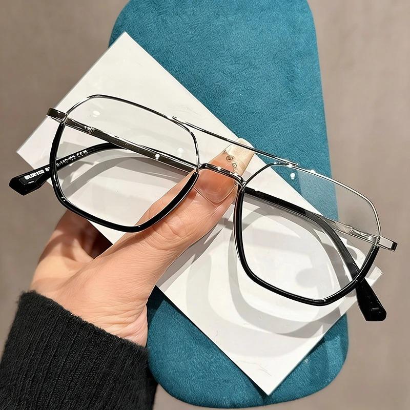 Classic Double-Bridge Square-Frame Anti-Blue Light Presbyopia Glasses Stylish Metal Ultra-Lightweight Reading Eyewear Unisex