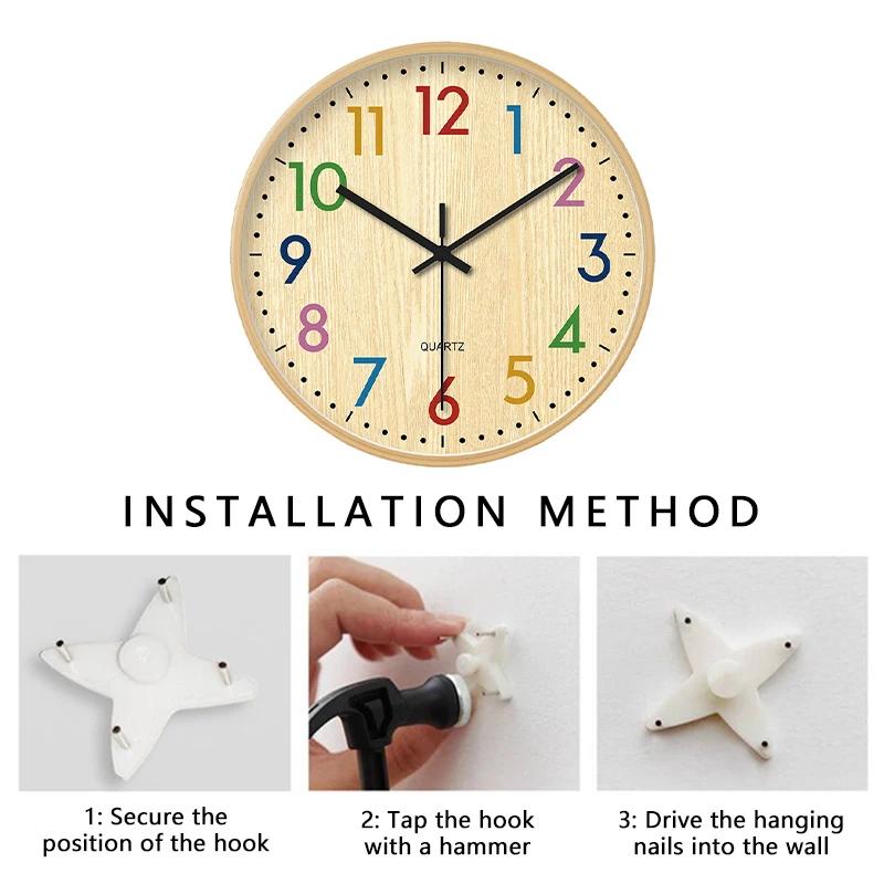 Wooden Japanese Style Wall Clock Wood Grain Quartz Clock Non Ticking Colorful Decorative Clock for Bedroom(Battery Not Included)