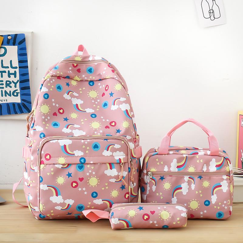 Women's Backpack Three-Piece Set Rainbow Print Student Schoolbag Large Capacity Backpack