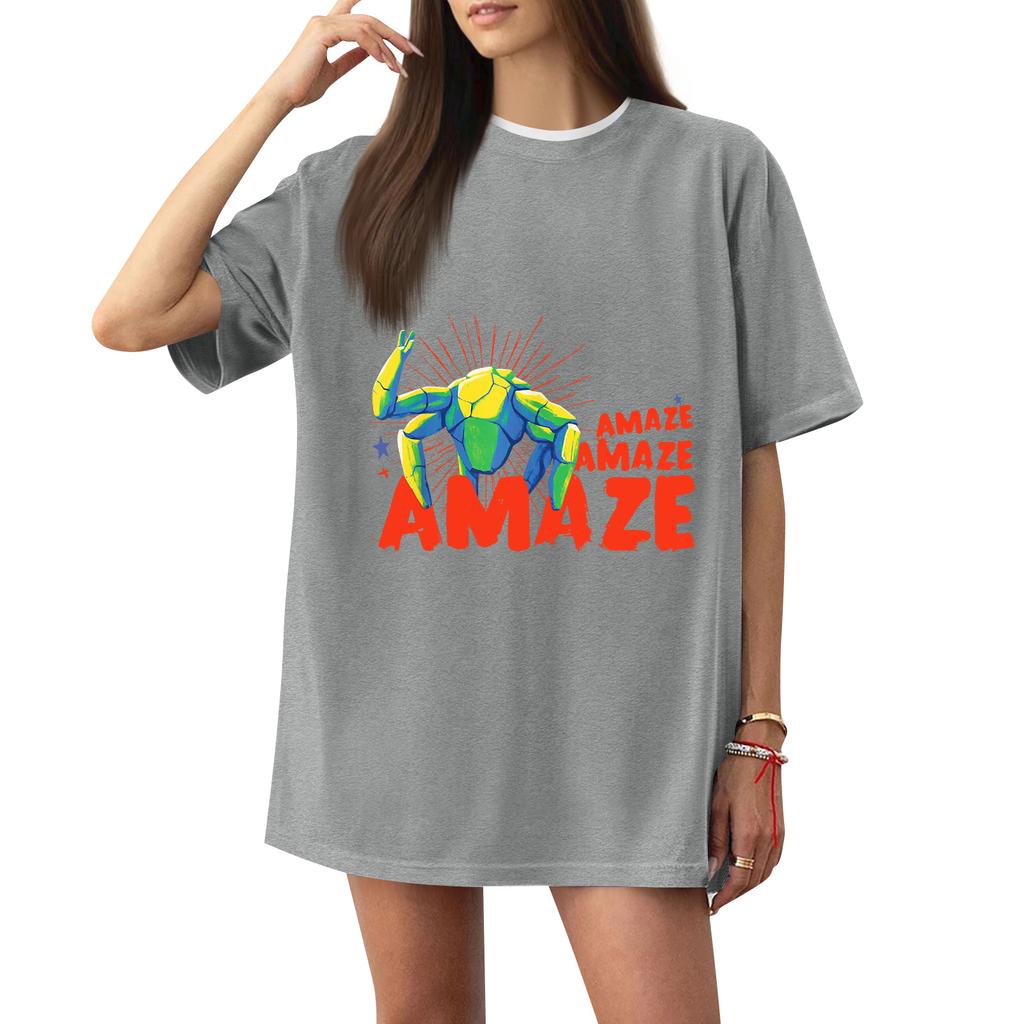 Women's Casual Printed T-Shirt Round Neck Pullover Short Sleeve Top