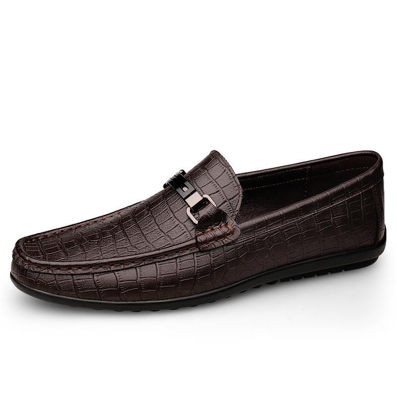 Men's Cross-Border Slip-On Leather Driving Moccasins - Casual Low-Top, Large Size Cowhide Shoes for Spring and Autumn