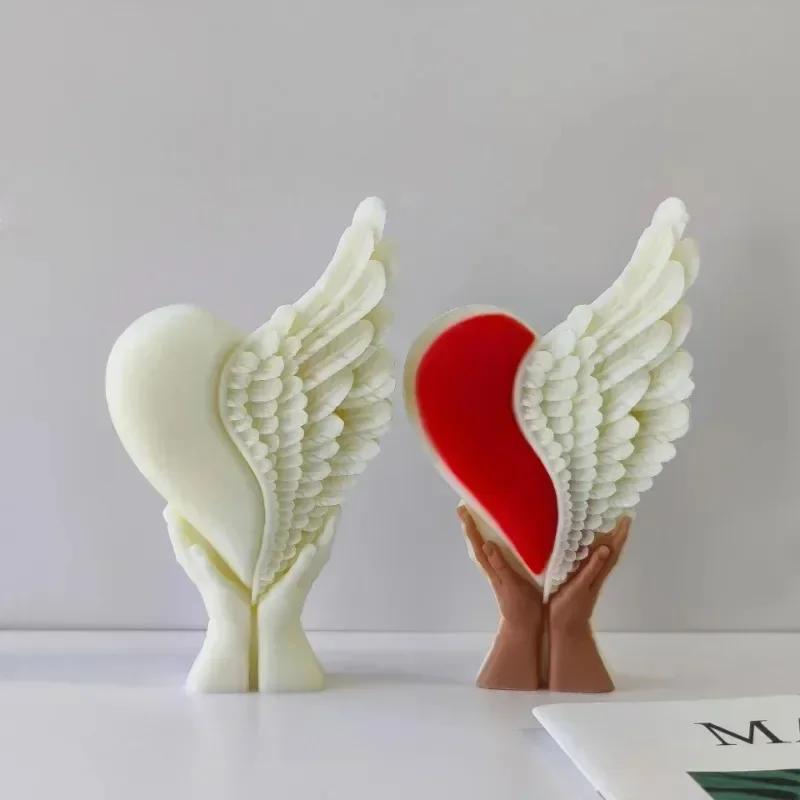1PCS 3D Hand Holding Heart Candle Mold Angel Wings Heart Resin Casting Silicone Molds for Candle Making,for Home Decoration