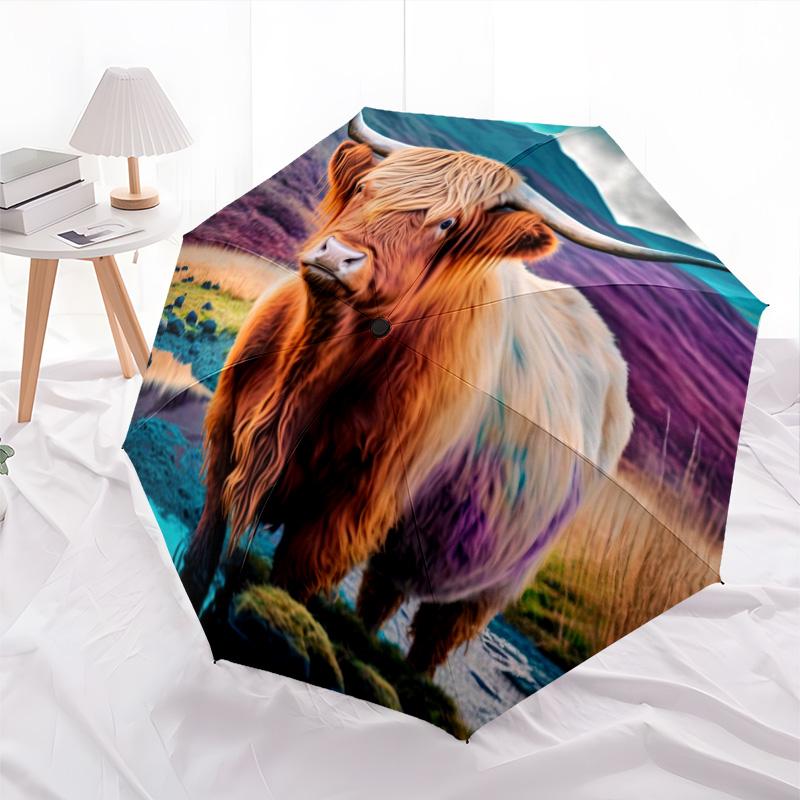 1pc Animals: cats,cows Umbrella Portable Folding Umbrella Iron Frame Hole Bone Structure Outdoor Home Umbrella