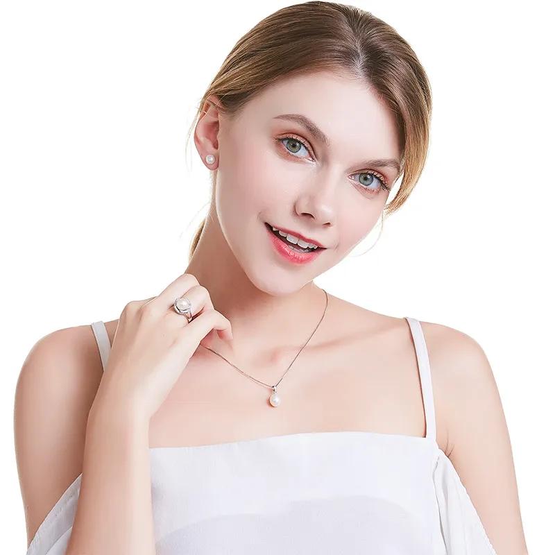 Fine Pearl Jewelry Set AAAA 8-9mm Pearls High Quality Pendant Necklace Earrings Ring for Women Silver Bridal Jewelry Sets