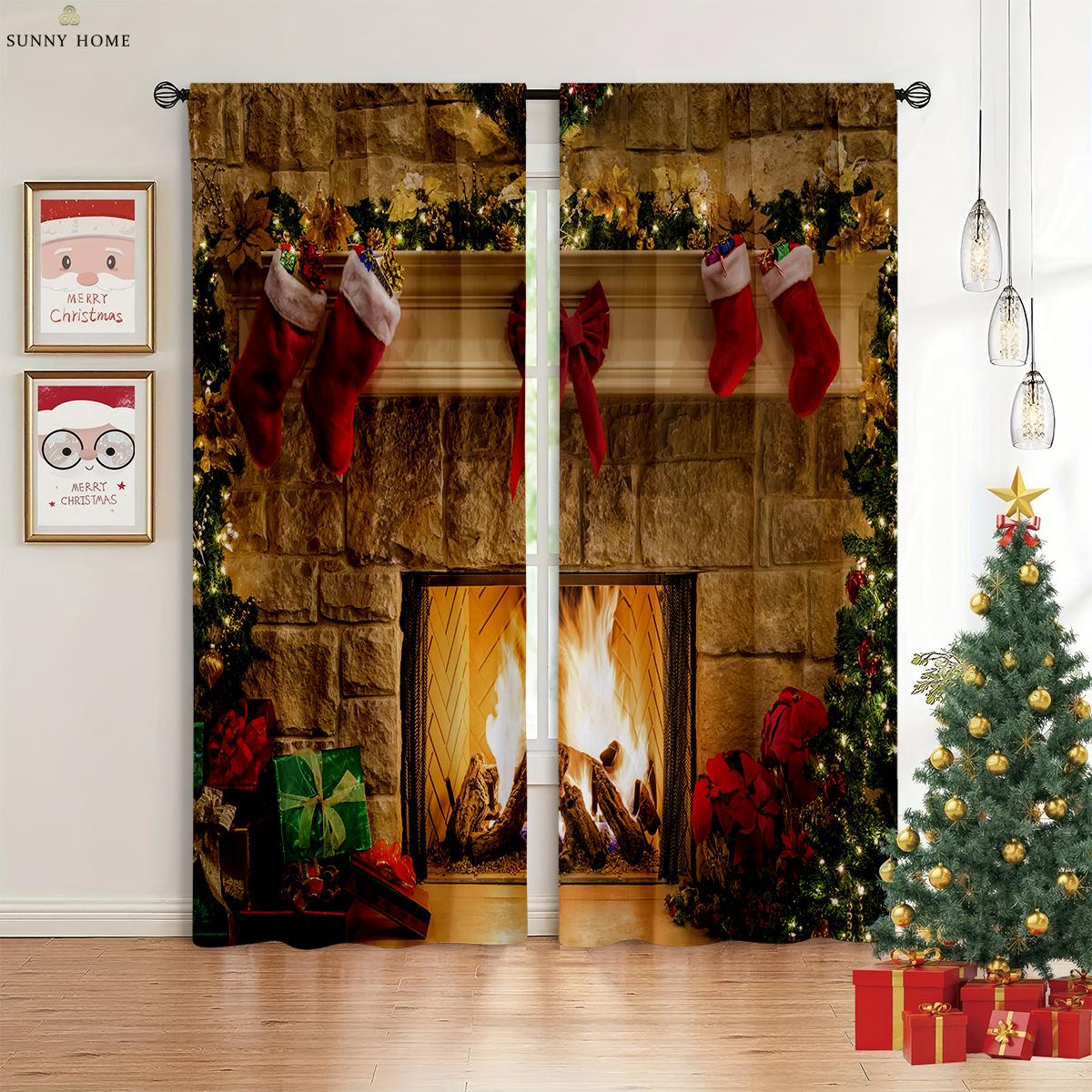

Red Santa Claus Claus Wood Merry Christmas Holiday Letter Print Printcurtains Bedroom Space Dining Area New Style Ornamentalcurtains W50xH140(CM)x2PCS&Grommet Top