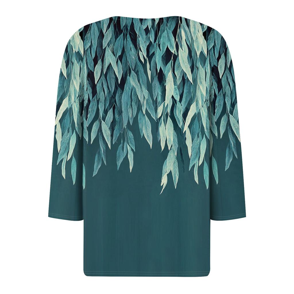 3/4 Length Sleeve Women's Tops Print Vintage Fashion Casual Loose With V Neck Plus Size Shirts Tops