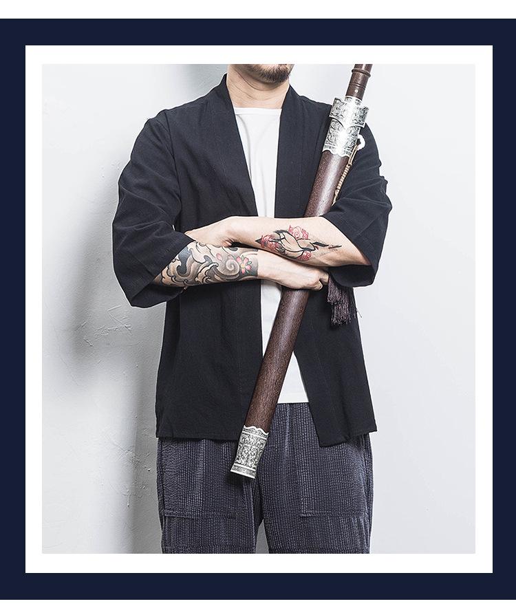 Cardigan Kimono de Vară pentru Bărbați: Rochie Dao Hanfu cu mânecă medie, largă