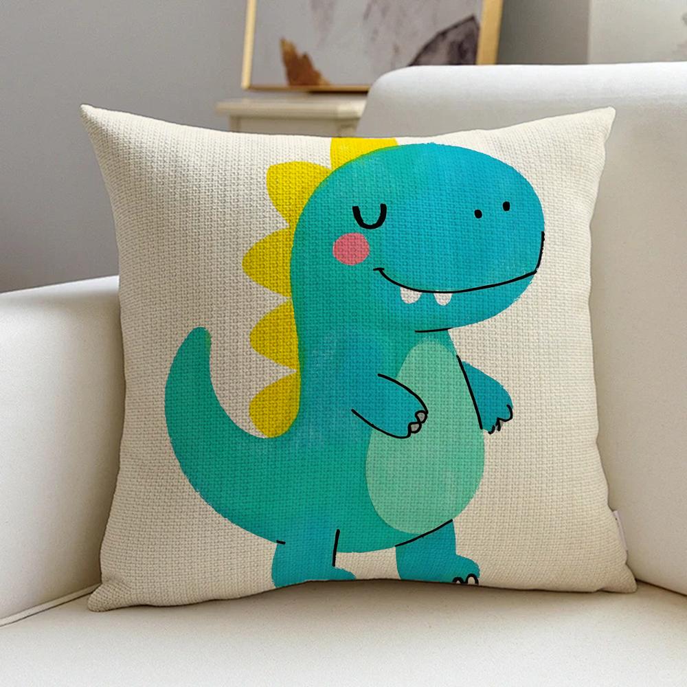 P-Cute Dinosaurs Cushion Cover Cushion Cover Pillowcase, Anti-Mite Invisible Zipper, Linen Sofa Cushion
