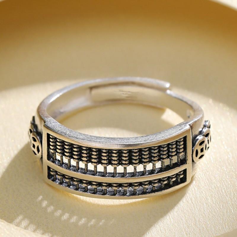 Adjustable Open Ring Men Women Sterling Retro Abacus Design Geometric Finger Minimalist Luxury Jewelry