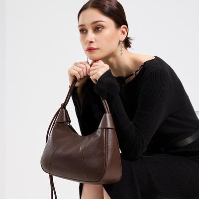 Vintage Weiches Rindsleder Hobo Tasche Damen, Retro Halbmond Achselhöhle Schultertasche, Verstellbarer Riemen Lässige Tägliche Handtasche