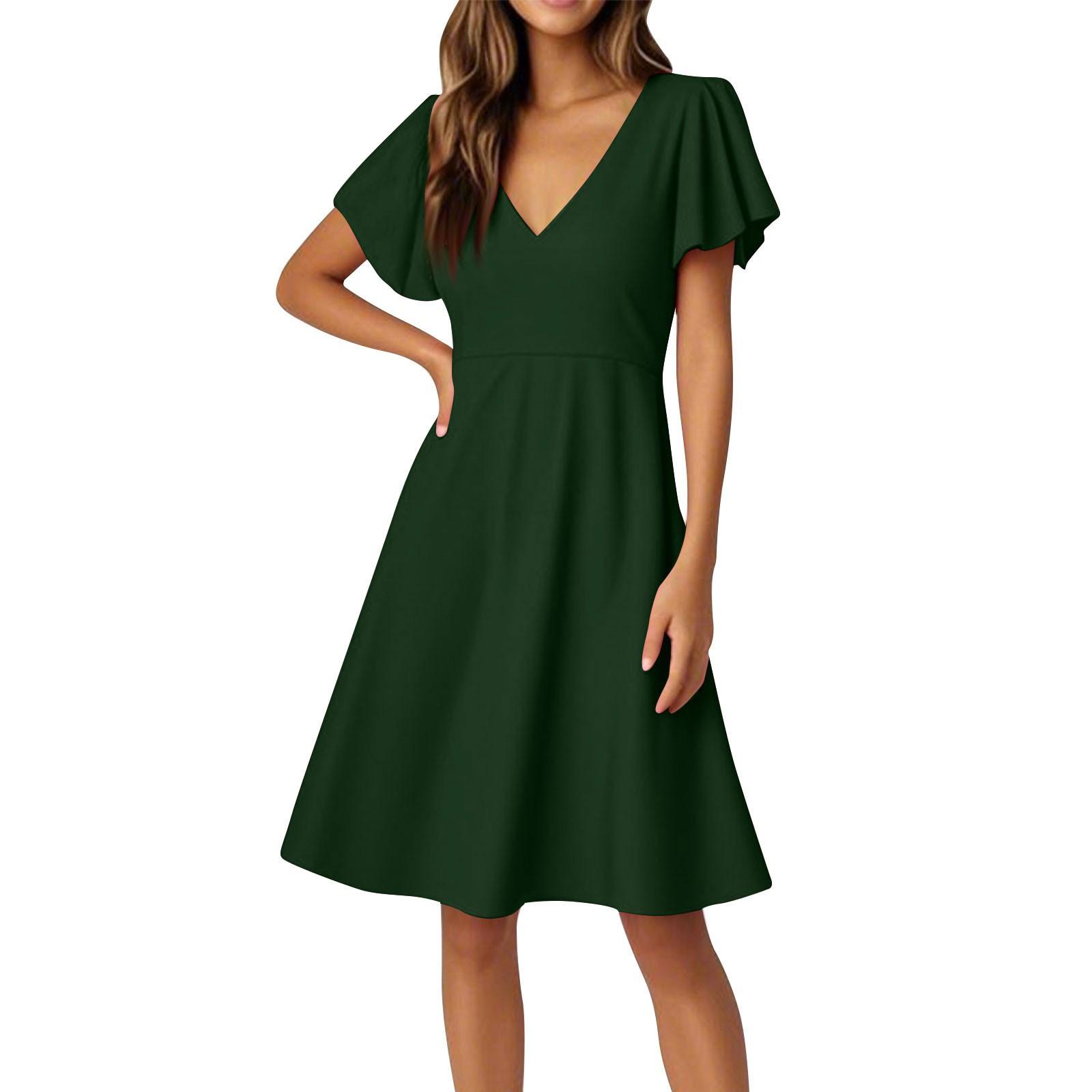 Women s Dresses Flared Sleeve Short Sleeve Casual Color V-Neck Dresses XL