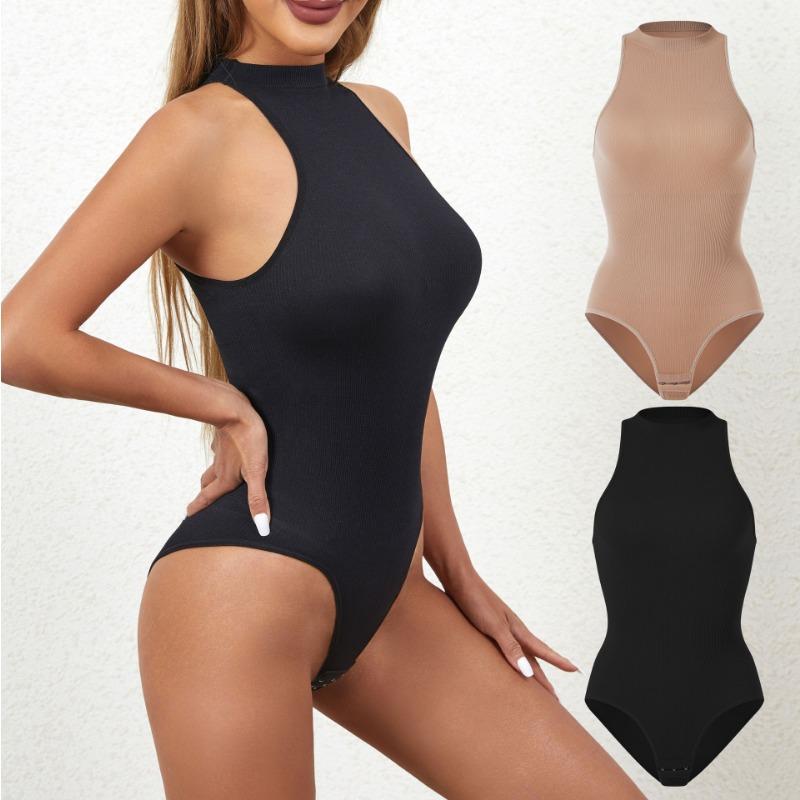 Kadın S Kolsuz Yuvarlak Yaka Tanga Stili Karın Kontrollü Şekillendirici Body